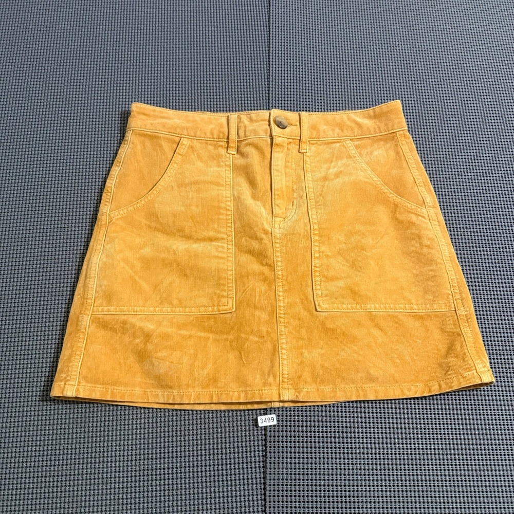 American Eagle Women 2 Mustard Yellow Corduroy Super Stretch Mini Skirt